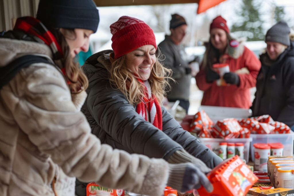 A local community engaging in holiday charity work